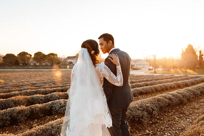 Photo mariage Toulouse, golden hour, champ de lavande